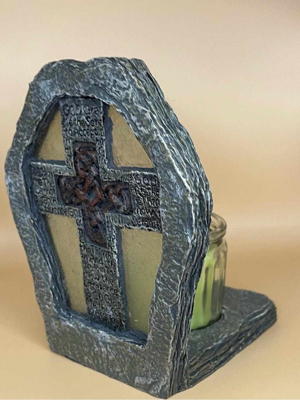 Decorative Stone Cross Votive Candle Holder